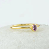 Pink Sapphire Ring, Natural Tiny Pink Sapphire 3x4mm Oval Gemstone Ring, Minimalist Rings, Gold Plated Sapphire Rings